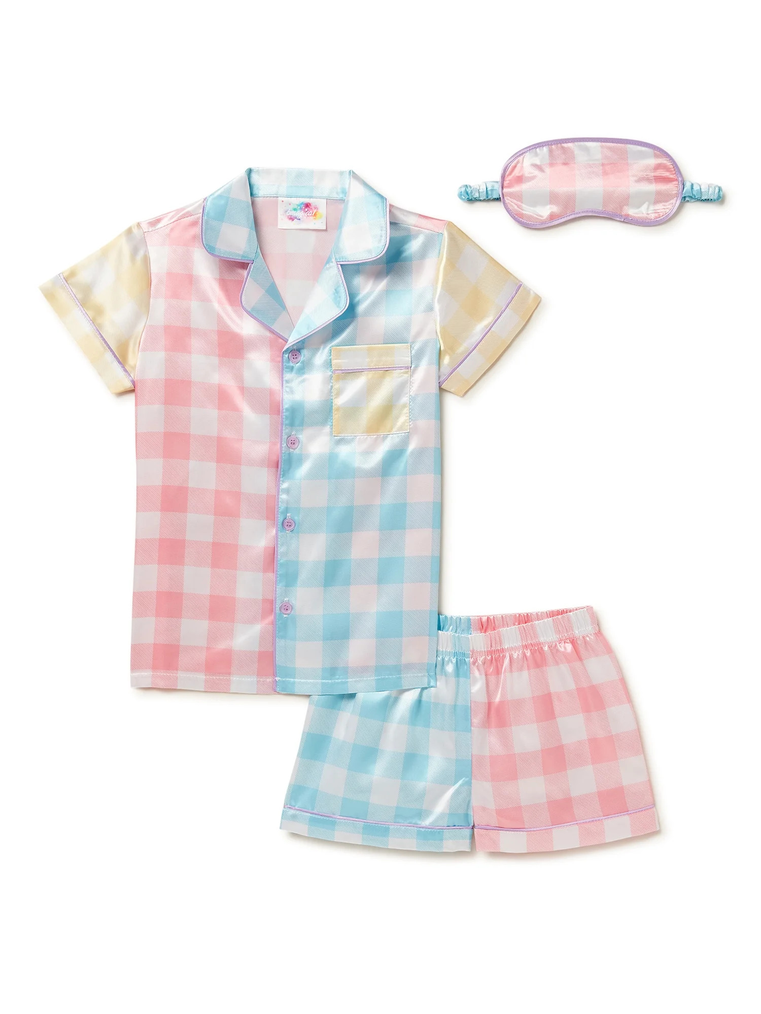 Bmagical Girls Short Sleeve Notch Collar Top with Shorts and Sleep Mask, 3-Piece Coat Pajama Set,... | Walmart (US)