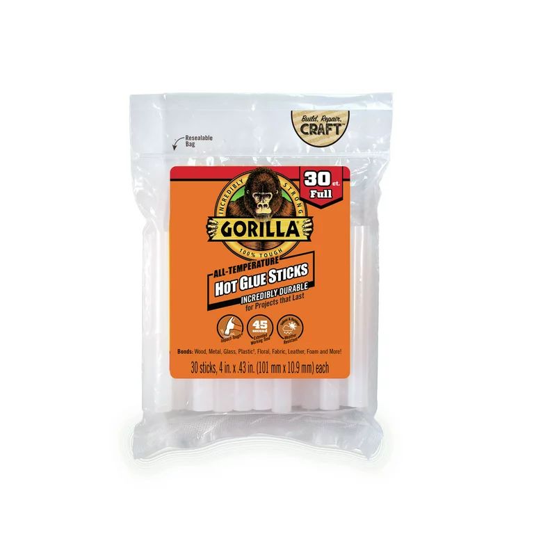 Gorilla Glue Clear 4" Dual Temp Full-Size Hot Glue Sticks, 30 Count | Walmart (US)
