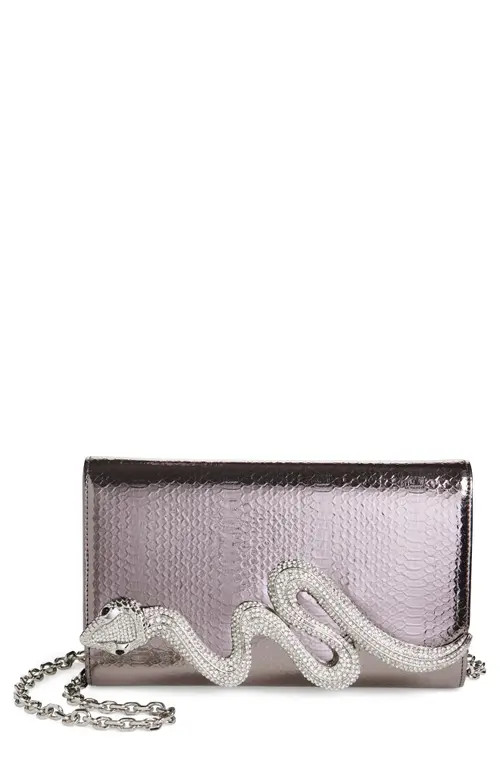 Judith Leiber Serpent Fizzoni Snake Embossed Faux Leather Clutch in Silver Gunmetal at Nordstrom | Nordstrom