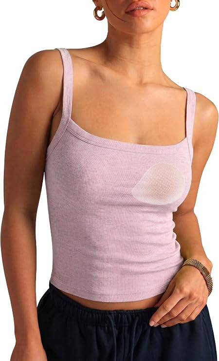 SUUKSESS Women Cotton Rib Padded Tank Tops Sleeveless Spaghetti Strap Square Neck Tops Summer Cam... | Amazon (US)