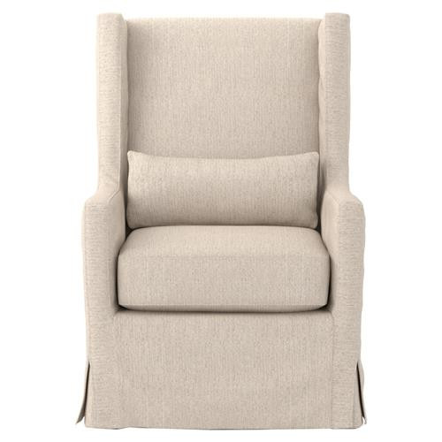 Silas Modern Classic Beige Herringbone Upholstered Slipcovered Swivel Arm Chair | Kathy Kuo Home