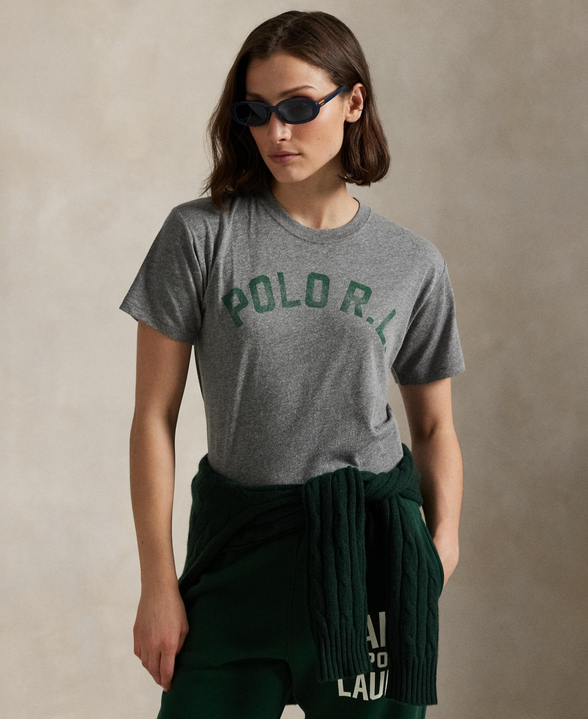 Polo Ralph Lauren Women's Logo Jersey Crewneck Tee - Heather Grey/Green | Macy's
