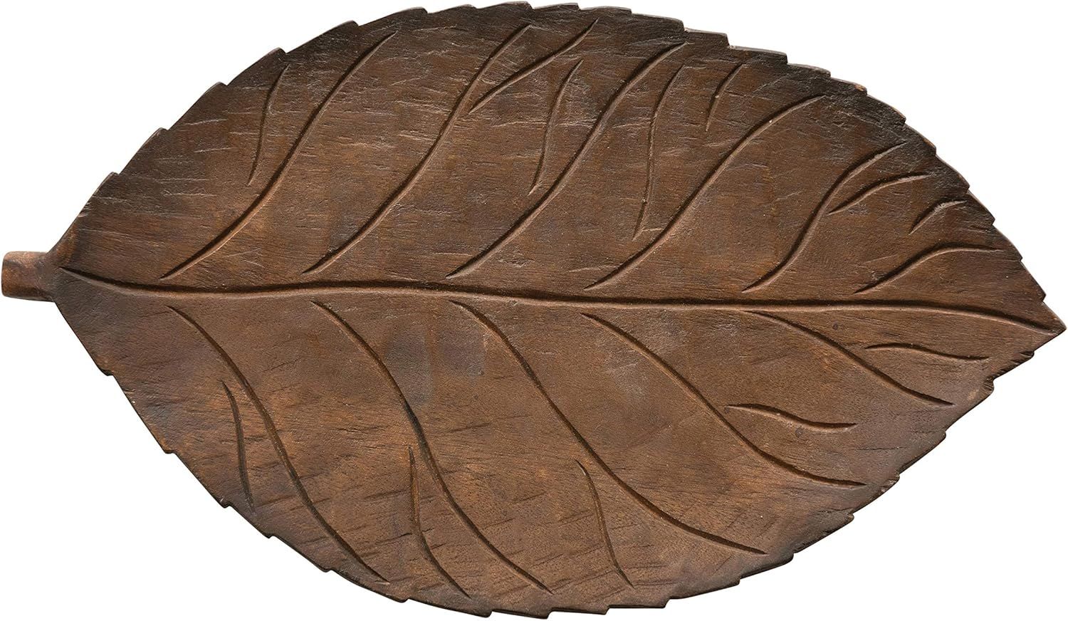 Creative Co-Op Hand-Carved Mango Wood Leaf Tray, Brown | Amazon (US)