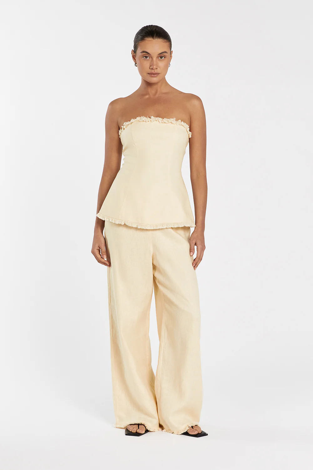 ZAHARA LEMON LINEN FRINGED TOP | DISSH