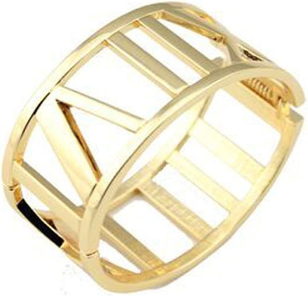 Titanium Steel Gold Plated Roman Numeral Bracelet Bangle Wide | Amazon (US)