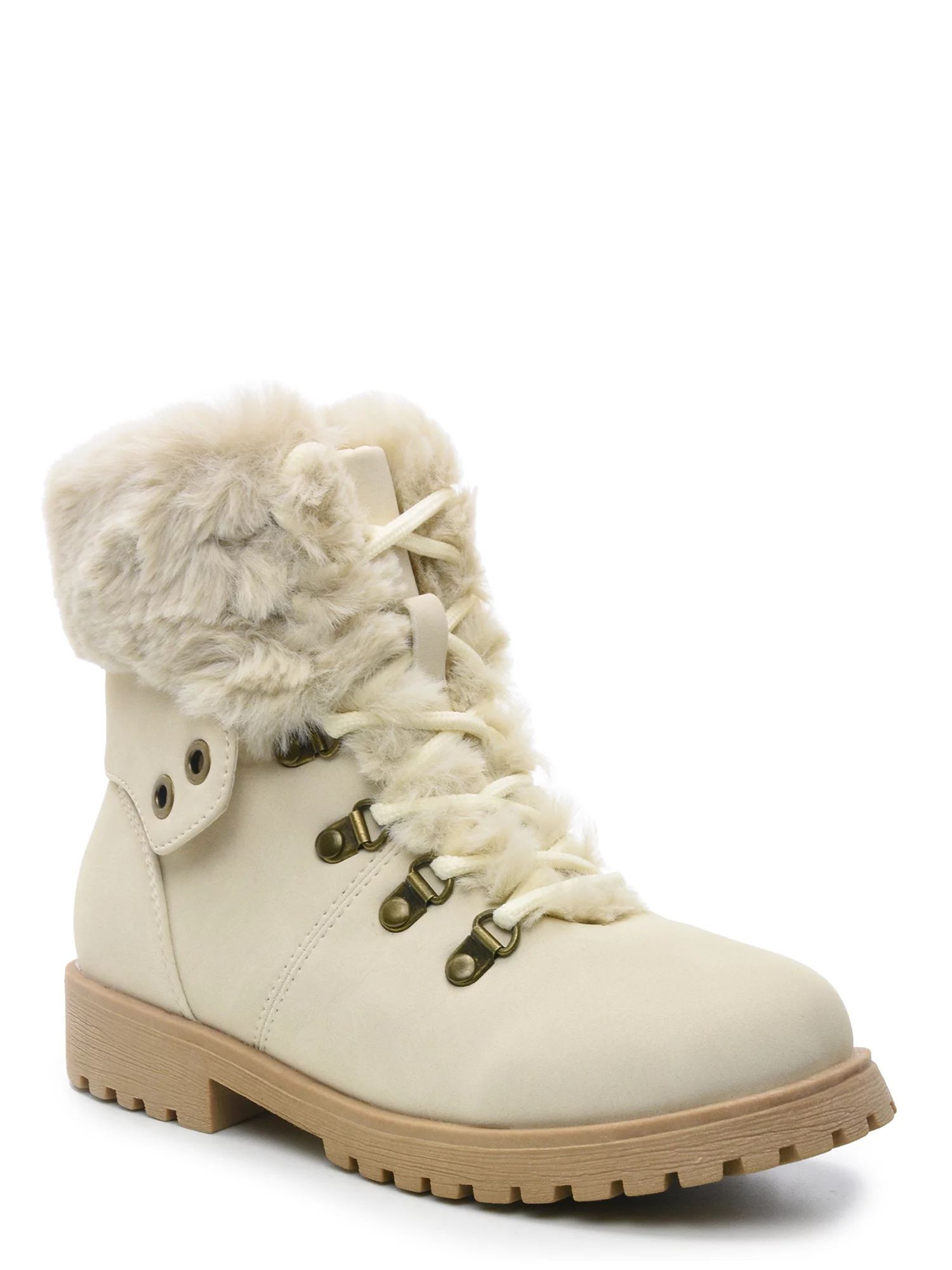 Nicole Miller Girls' Faux Fur Lace-up Cozy Hiker Boot, Sizes 11-3 - Walmart.com | Walmart (US)