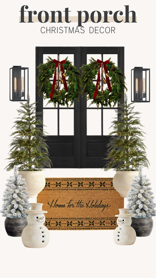 front porch Christmas decor! 



holiday home, doormat, faux tree, potted tree, wreath, outdoor sconces, planter, snowman 

 #LTKHoliday #LTKSeasonal #LTKHome