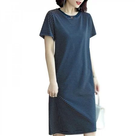 Casual Striped Dress Korean Fashion Loose Dresses Women Summer Short Sleeve T Shirt Dresses | Walmart (US)