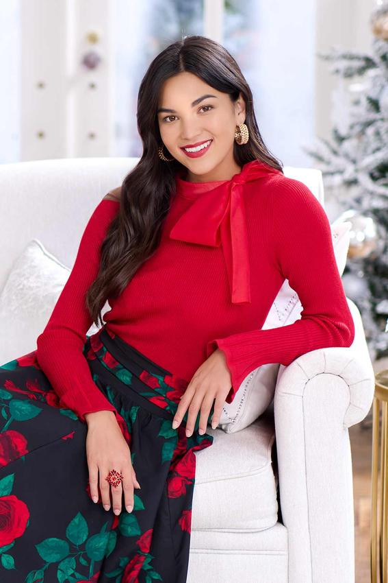 Ribbed Bow Neck Sweater | Cato Fashions