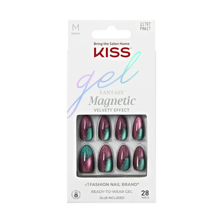 KISS Gel Fantasy Magnetic Press On Nails, ‘Moonlit Veil’, Black, Short Oval, 28 Count | Walmart (US)
