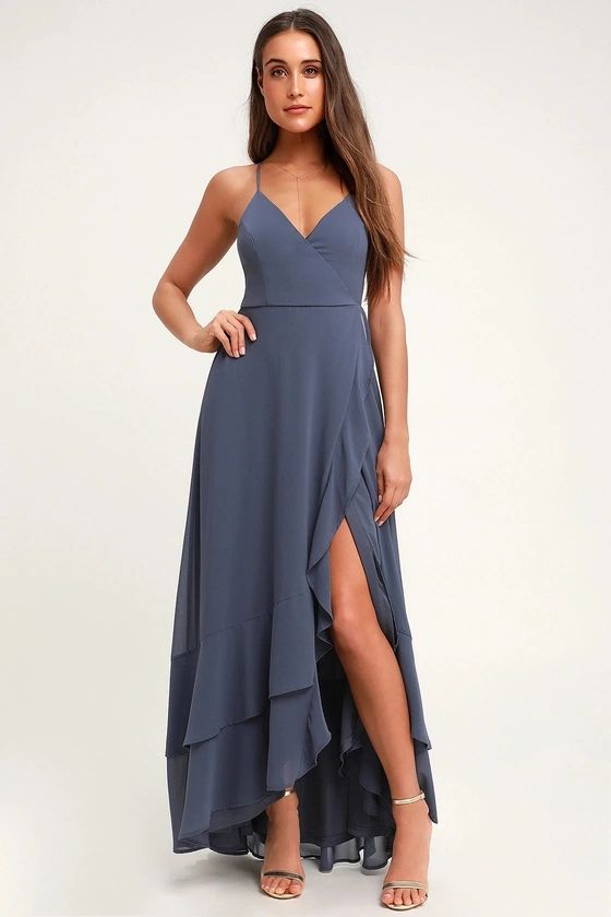 In Love Forever Granite Blue Lace-Up High-Low Maxi Dress | Lulus (US)