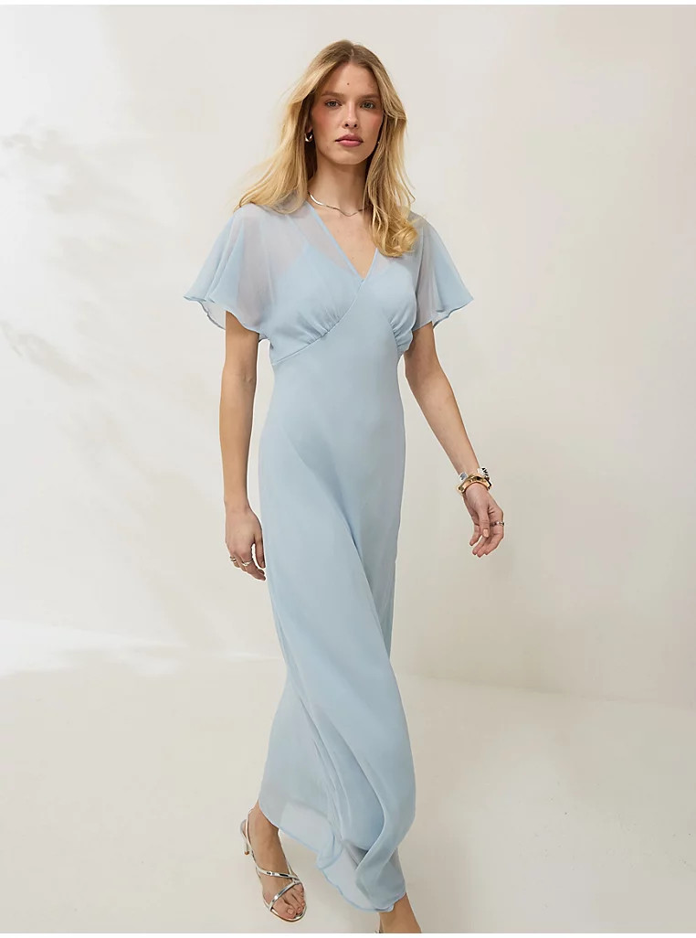 Blue Chiffon Flutter Sleeve Maxi Dress | George
