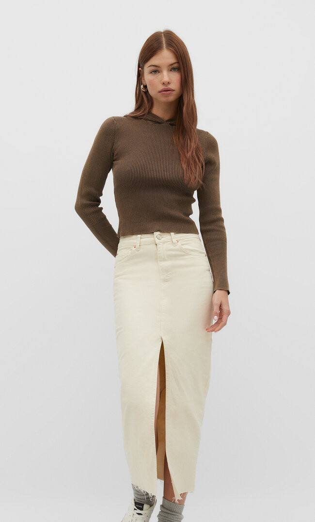 Long denim comfort skirt | Stradivarius (UK)