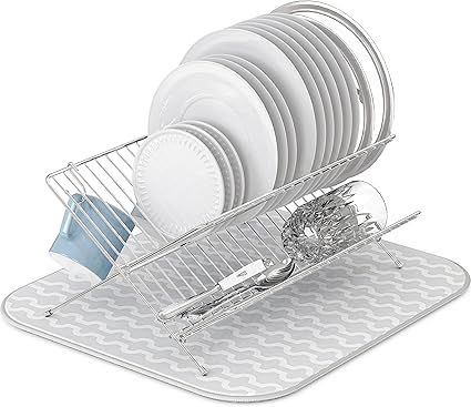 Simple Houseware Collapsible Dish Drying Rack w/ Dish Mat, Chrome | Amazon (US)