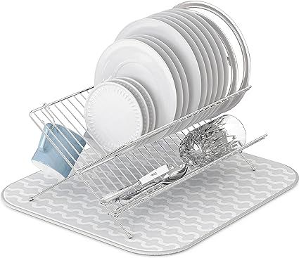 Simple Houseware Collapsible Dish Drying Rack w/ Dish Mat, Chrome | Amazon (US)