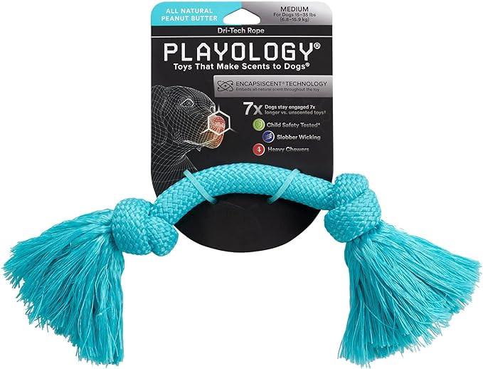 Playology Dri Tech Rope Dog Chew Toy - for Medium Dogs (15-35lbs, All Breed) Peanut Butter Scente... | Amazon (US)