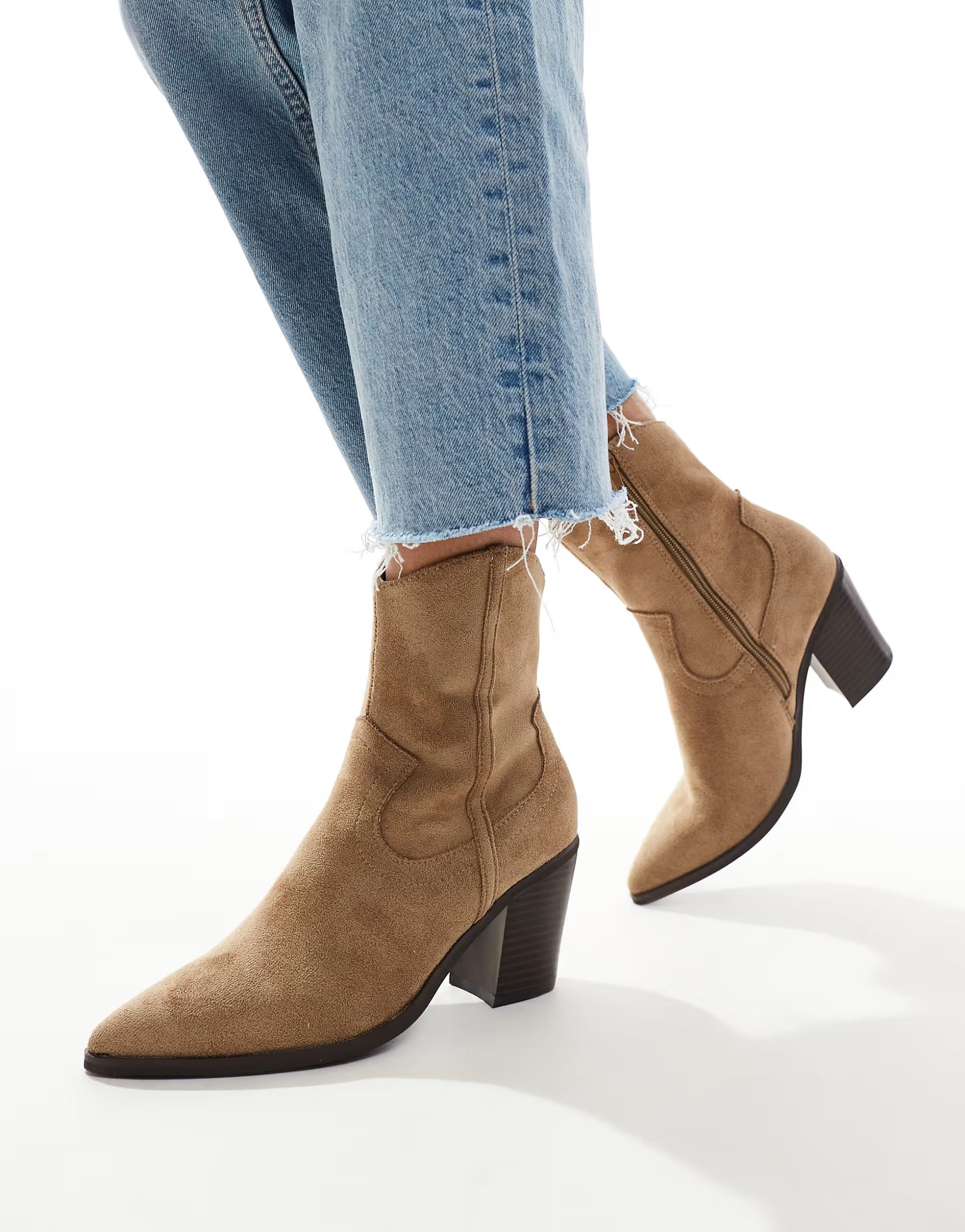 ASOS DESIGN Rational heeled western boots in taupe | ASOS (Global)