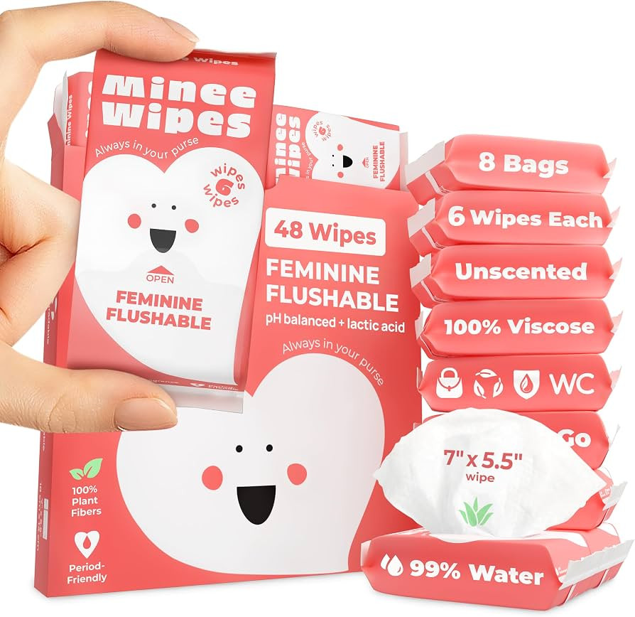 Feminine Wipes for Women \u2013 Flushable pH Balanced Wipes, 99% Water & Aloe \u2013 Unscented, G... | Amazon (US)