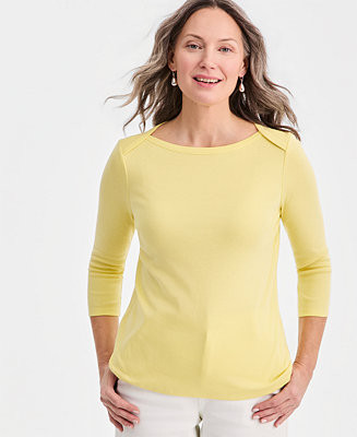 Women's Pima Cotton 3/4-Sleeve Boat-Neck Top | Macy's