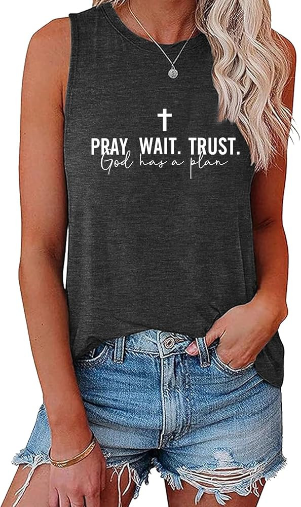 BLACKMYTH Women's Graphic Pray Wait Trust Cross Graphic Tank Tops | Amazon (US)