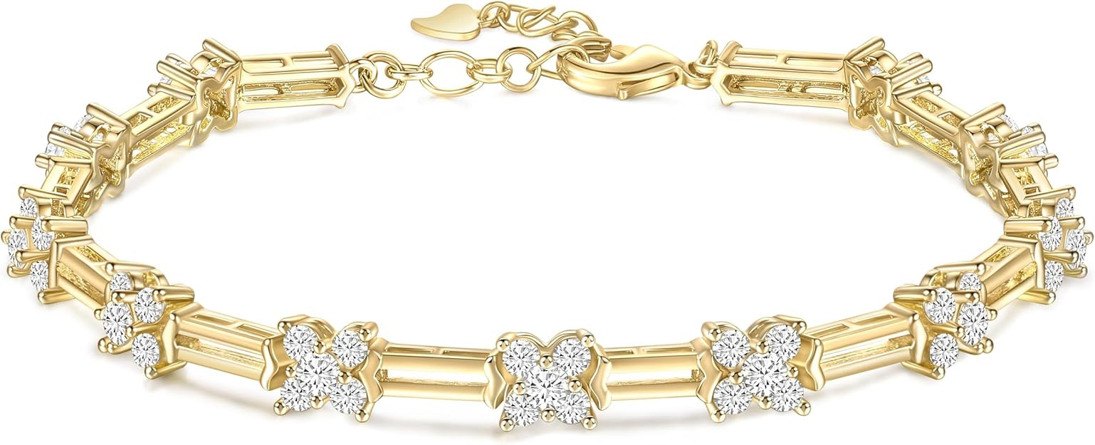 TIGRADE 14K Gold Plated Bracelet for Women Dainty Cubic Zirconia Adjustable Link Chain Bracelets ... | Amazon (US)