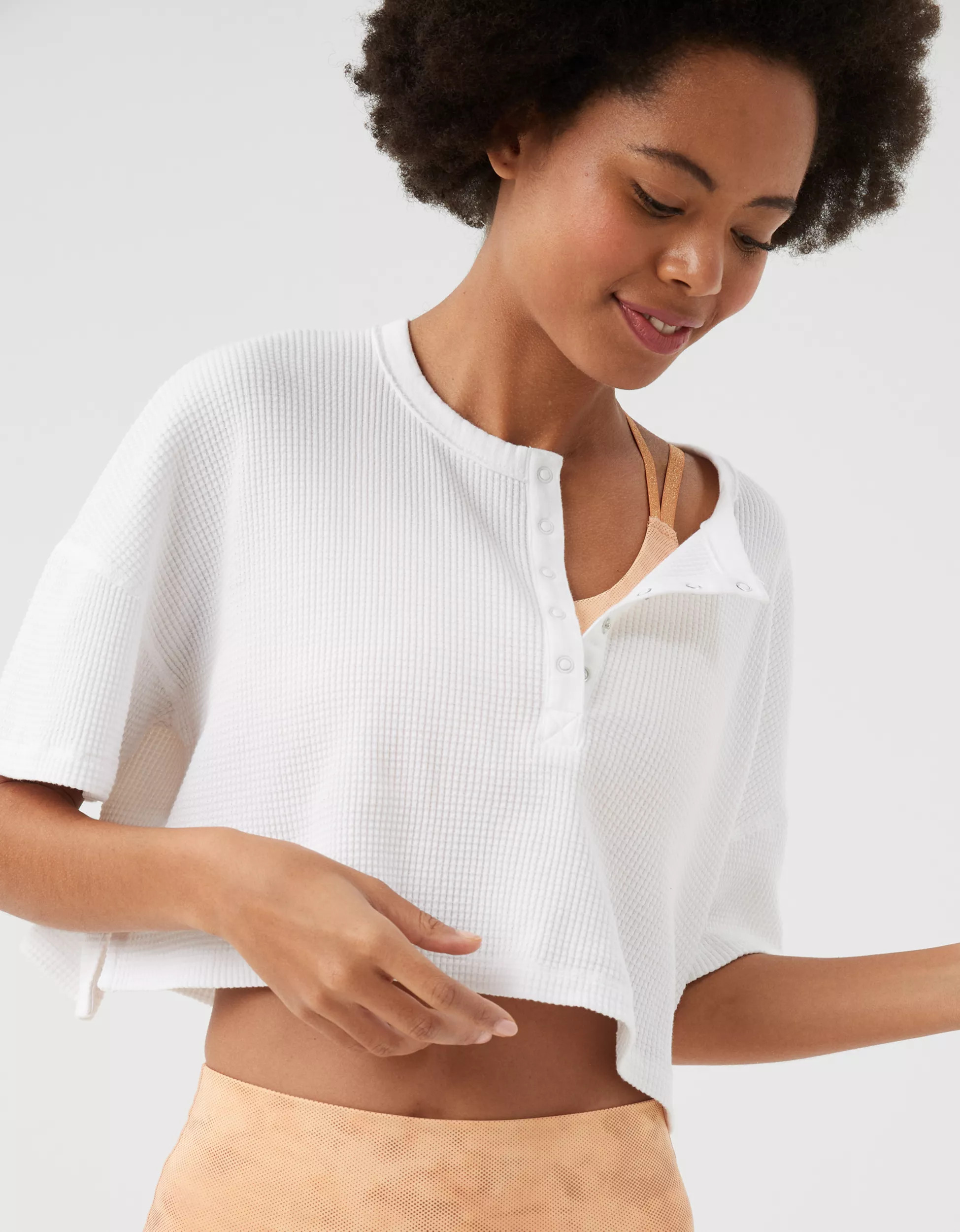 OFFLINE By Aerie Wow! Waffle Short Sleeve Henley T-Shirt | American Eagle Outfitters (US & CA)