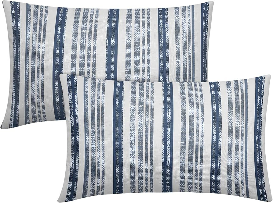 Blue Grey Gray Striped Lumbar Pillow Covers 12x20 Set of 2 Modern Stripes Textured Print Rectangl... | Amazon (US)