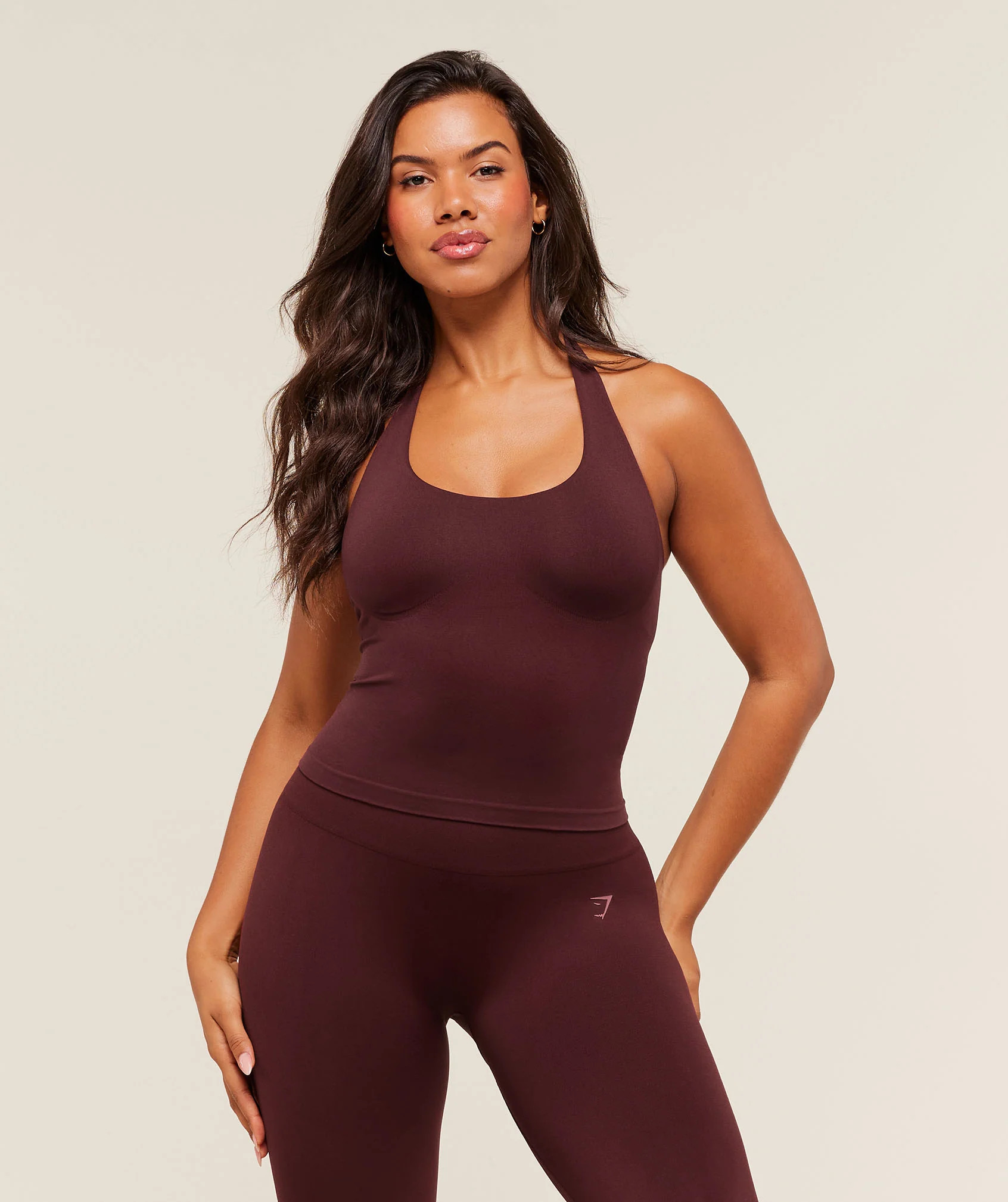 Gymshark Soft Sculpt Halterneck Tank With Shelf - Rich Maroon | Gymshark UK