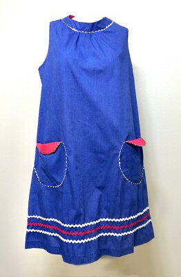 Vintage 60s 70s Red White Blue Ric Rac Pocket Sleeveless Tent Shift Dress M | eBay US