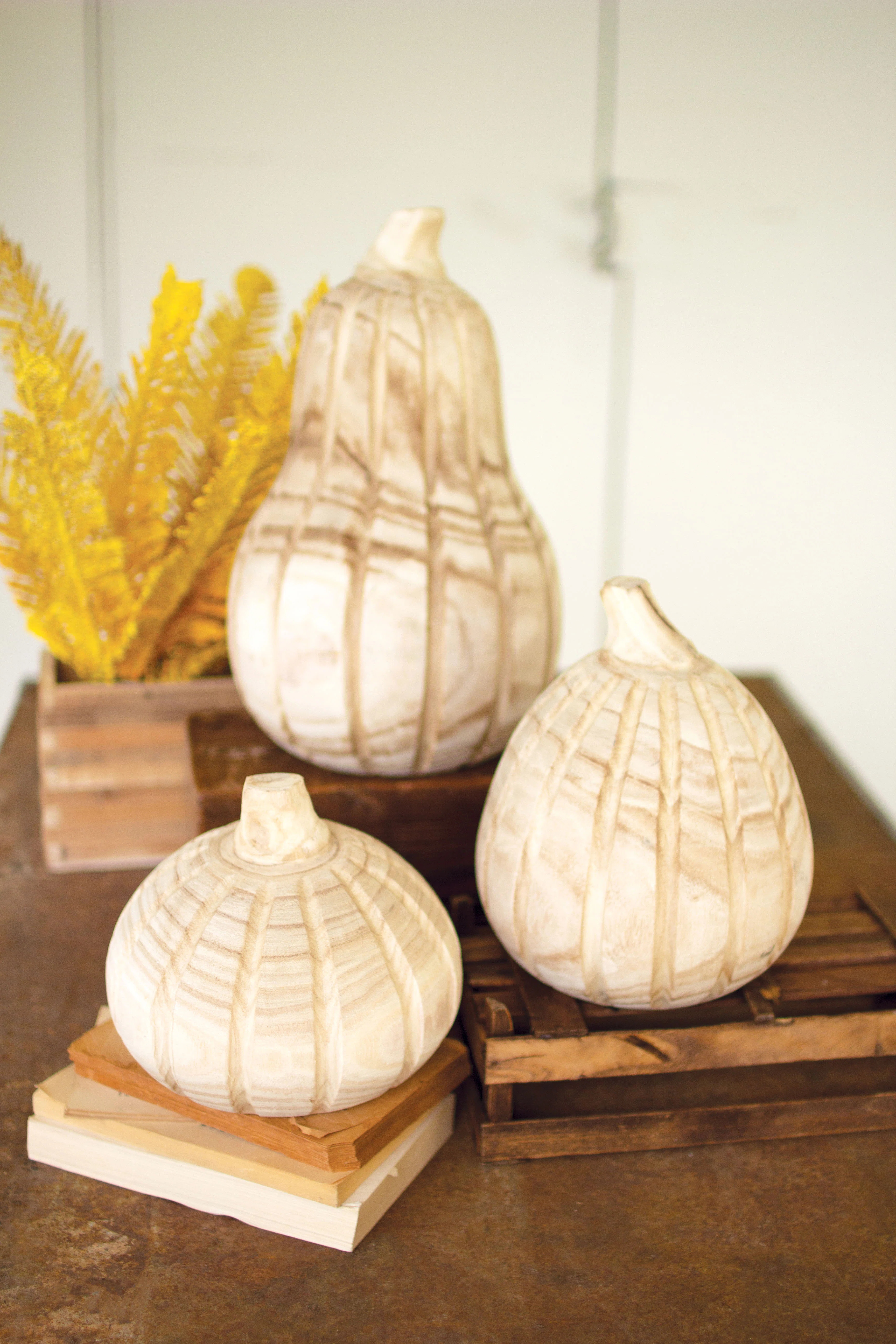 The Holiday Aisle® 3 Piece Natural Wood Pumpkins Set | Wayfair | Wayfair North America