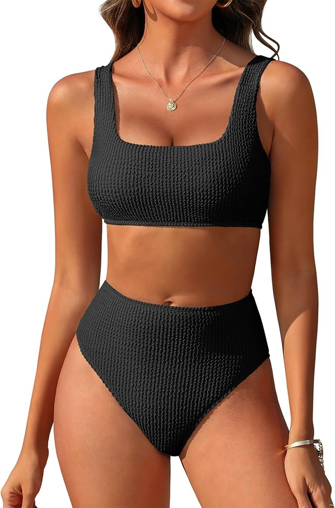 ANRABESS Women Swimsuits Two Piece Bikini Set High Waisted Ribbed Tummy Control Modest Bathing Su... | Amazon (US)