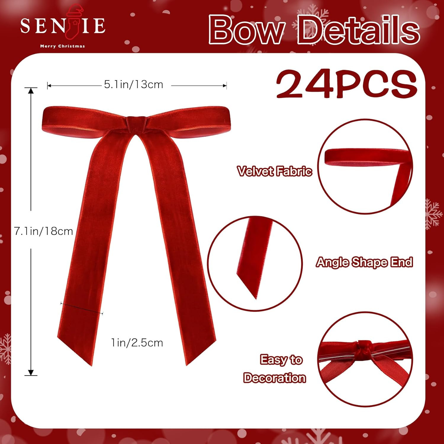 Senjie 24Pcs Christmas Velvet Bows for Tree, Vintage Ribbon Bows Ornaments for Garland Wreath Gif... | Amazon (US)