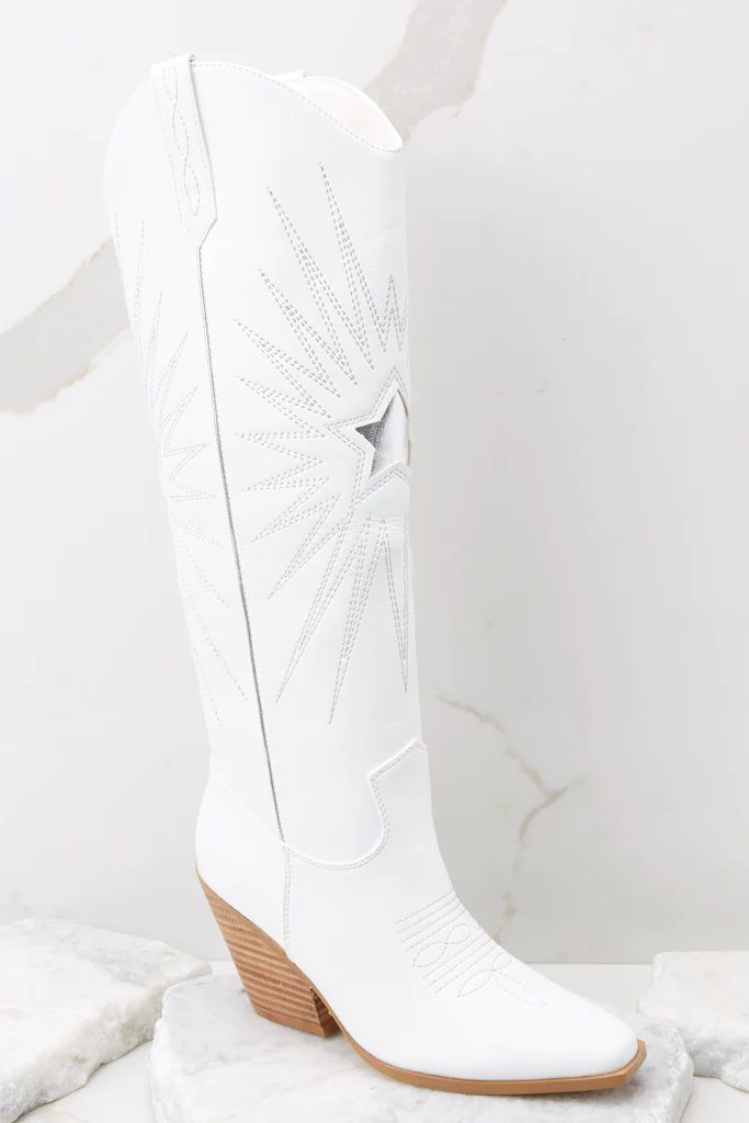 Constance White Silver Metallic Boots | Red Dress 