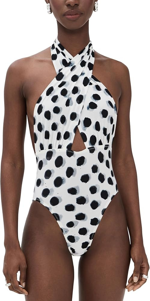 Norma Kamali Women's Cross Halter Mio One Piece | Amazon (US)