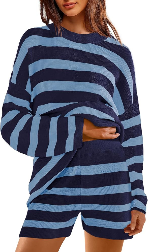 Yanekop Womens Striped Sweater Sets Tunic Matching Set Oversized Lounge Sets 2 Piece Long Sleeve ... | Amazon (US)
