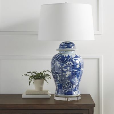 Blue and White Ming Table Lamp with Linen Shade | Frontgate | Frontgate