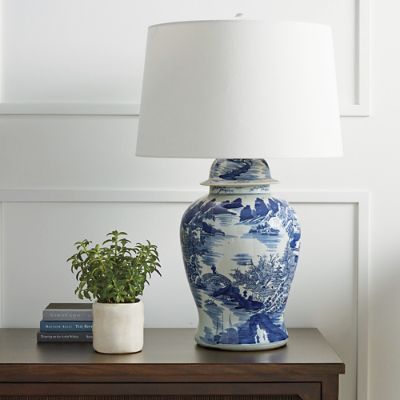 Blue and White Ming Table Lamp with Linen Shade | Frontgate | Frontgate