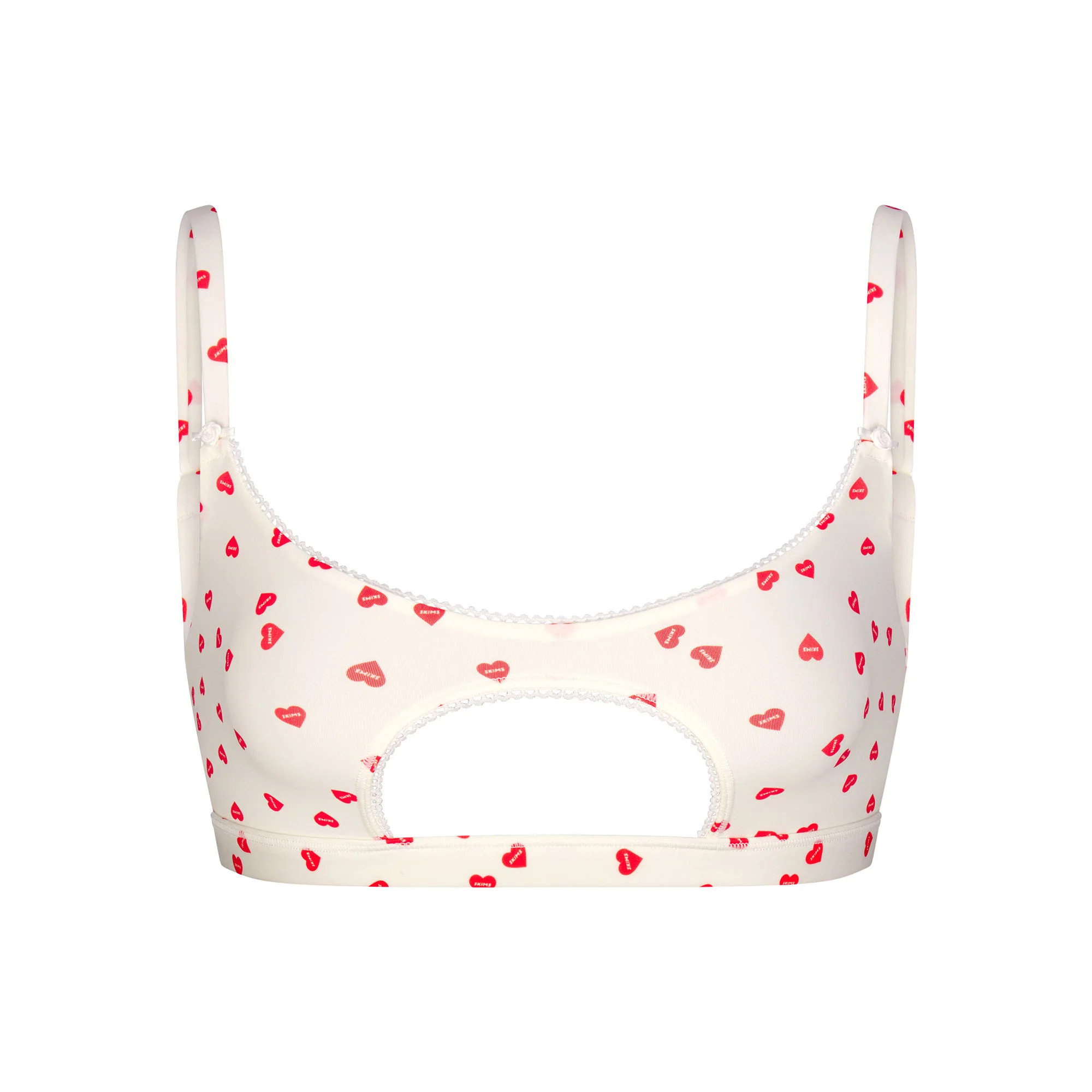 FITS EVERYBODY PICOT TRIM CUT OUT SCOOP BRALETTE | RUBY HEART PRINT | SKIMS (US)