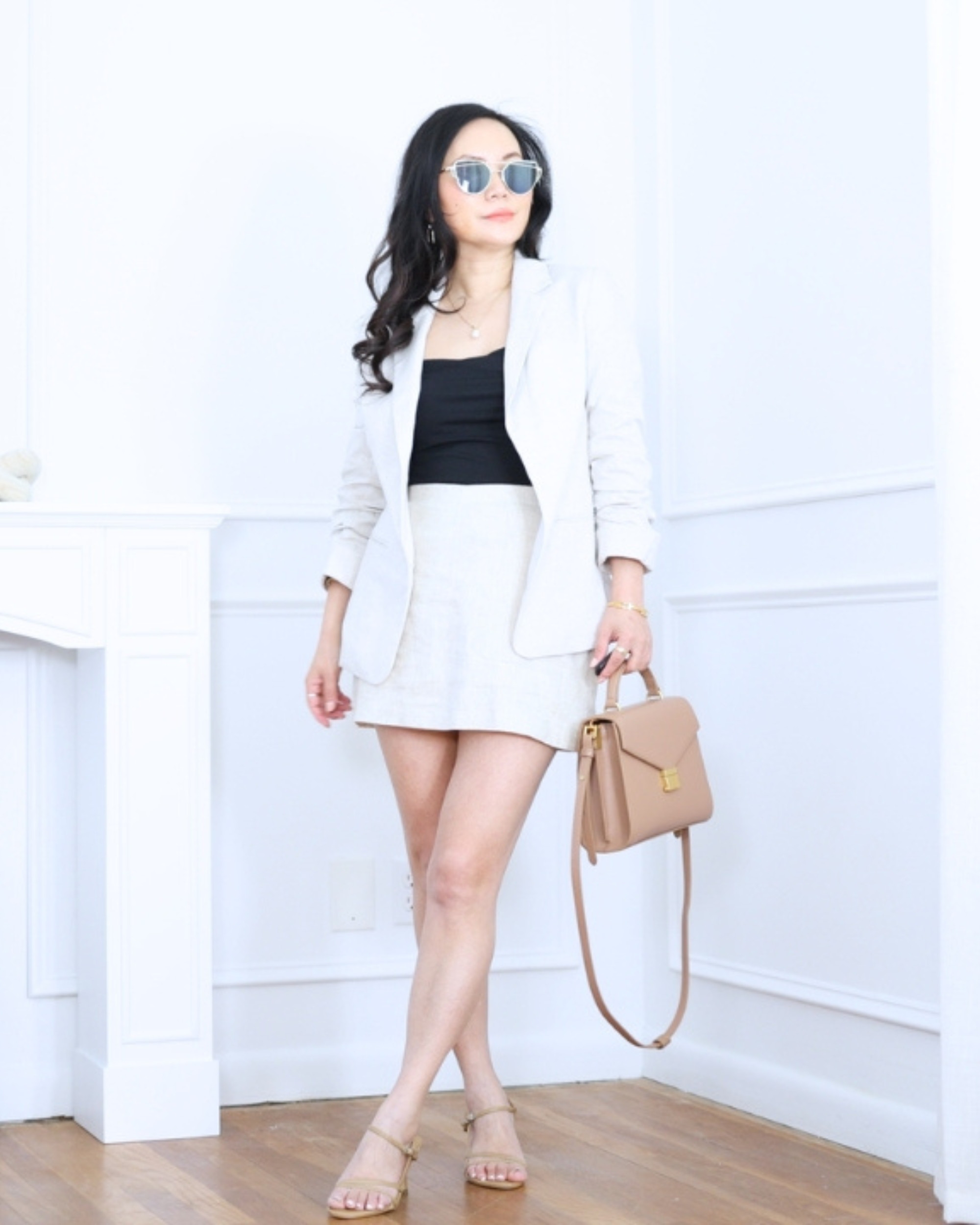 Linen blazer from BR Factory paired with a mini skort from Abercrombie — tailored, playful, and effortlessly chic with the perfect balance of polished and relaxed. I'm 5'2, wearing size S. 

 #LTKootd #LTKOver40 #LTKPetite