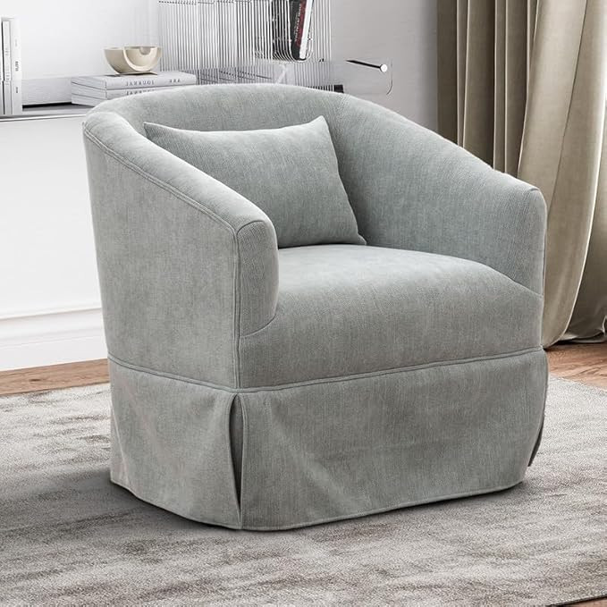 Swivel Accent Chair, 360°Upholstered Swivel Barrel Chair with Thick Cushion Low Back, Comfy Skir... | Amazon (US)