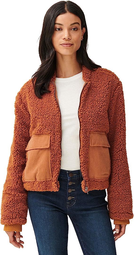 Lucky Brand womens Long Sleeve Zip Front Utility Teddy Coat | Amazon (US)