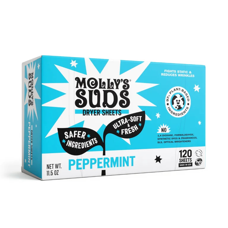 Molly's Suds Fabric Softener Dryer Sheets for Sensitive Skin | Plant-Based Static Reducer, Plasti... | Walmart (US)