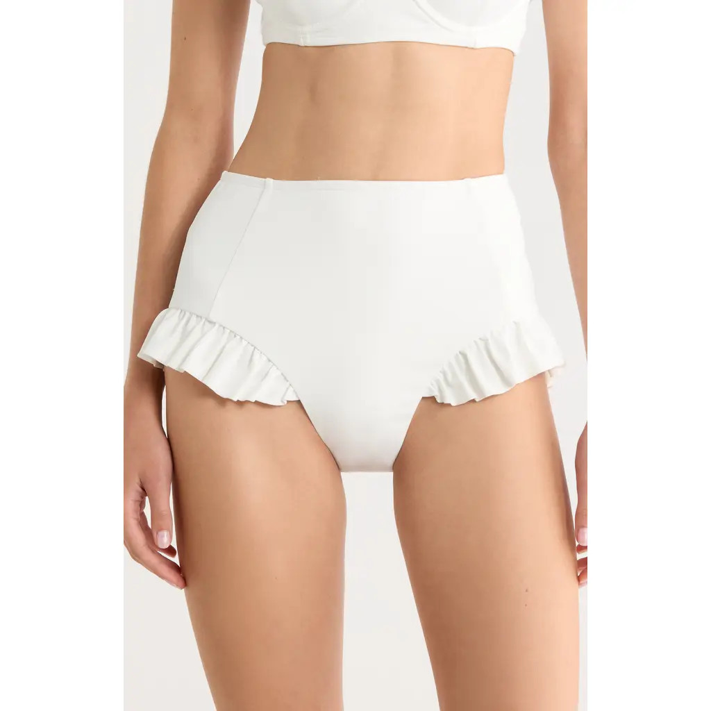 Hutch Ruffle High Waist Bikini Bottoms in Ivory Solid at Nordstrom, Size X-Large | Nordstrom