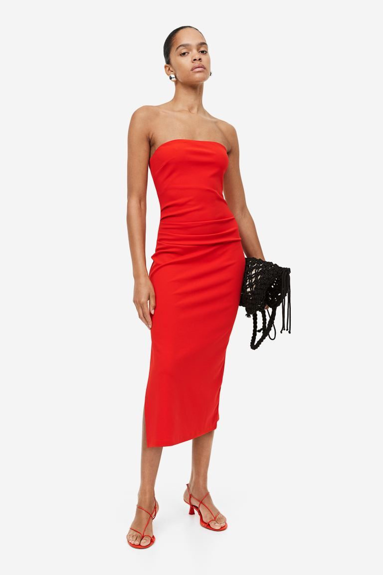 Gathered Bandeau Dress - Red - Ladies | H&M US | H&M (US + CA)