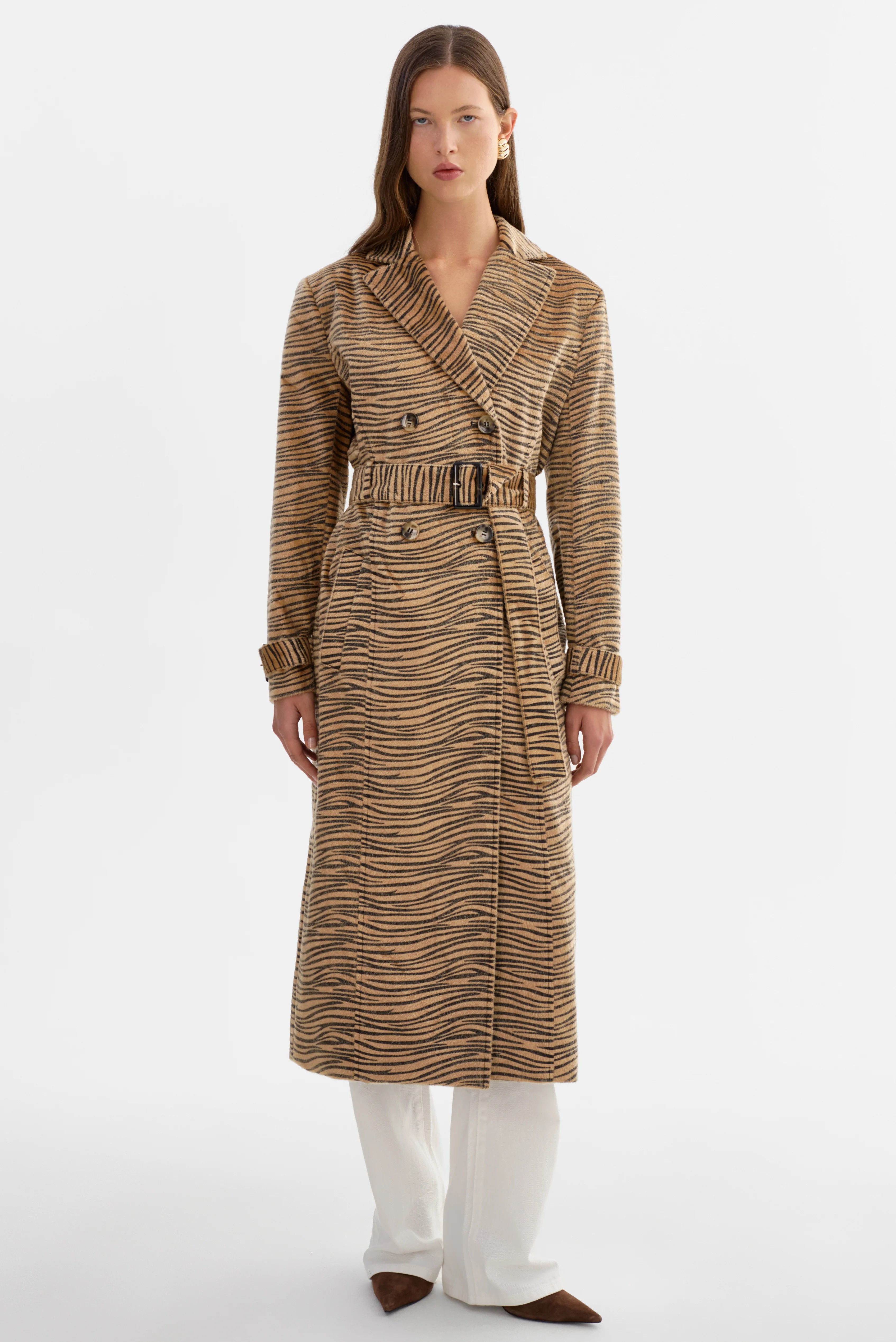 LESLIE | Faux Hair Tiger Print Trench Coat | LAMARQUE