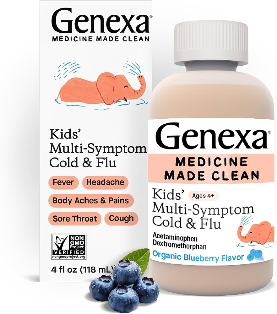 Genexa Kids' Multi-Symptom Cold & Flu Children's Liquid Pain, Fever and Cough Medicine |Pain, Fev... | Amazon (US)