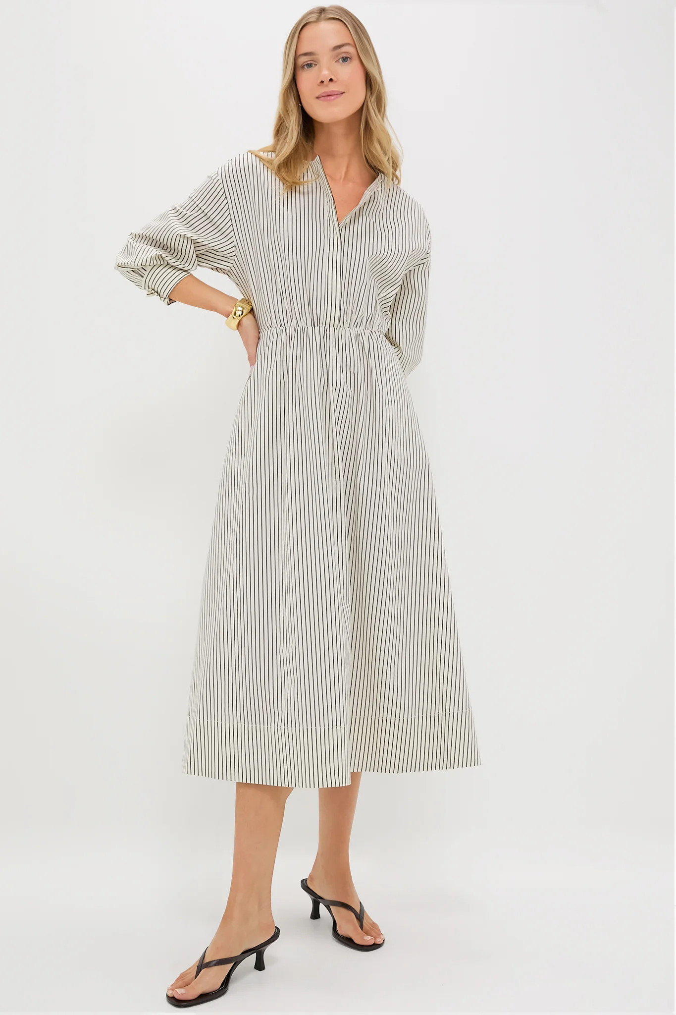 Ivory and Dark Oak Micro Stripe Cafu Dress | Tuckernuck (US)