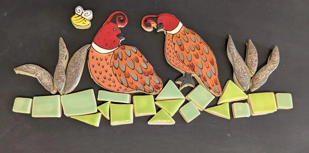 Handmade ceramic mosaic tile: pair of southwest desert quail birds | Etsy (US)