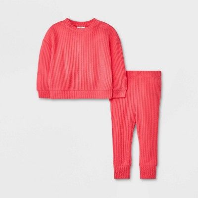 Baby Boys' Long Sleeve Waffle Top & Bottom Set - Cat & Jack™ Pink | Target