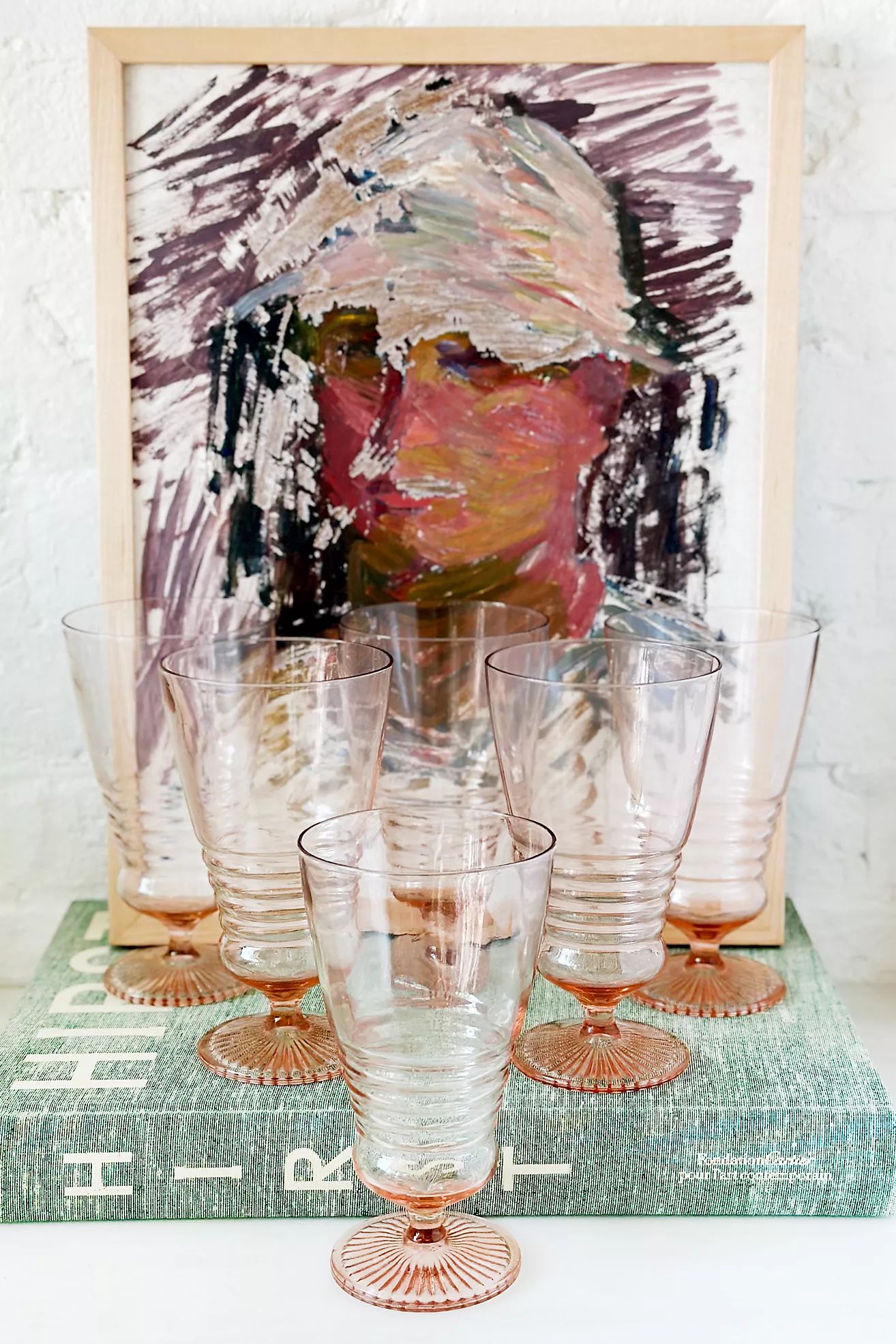 Old Flame Candle Co. Vintage Pink Ribbed Federal Glasses, Set of 6 | Anthropologie (US)